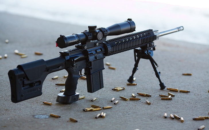 Armalite AR-10 Gun, rifle de asalto negro, Guerra y Ejército, guerra, arma, ejército, balas, Fondo de pantalla HD