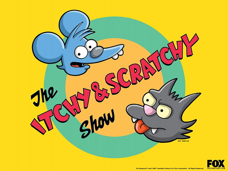 A ilustração Itchy and Scratchy Show, The Simpsons, The Itchy & Scratchy Show, desenho animado, gato, rato, coceira e arranhões, HD papel de parede