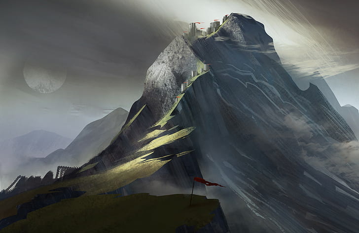 Arte da fantasia, passagem da montanha, montanha, arte da fantasia, passagem da montanha, montanha, HD papel de parede