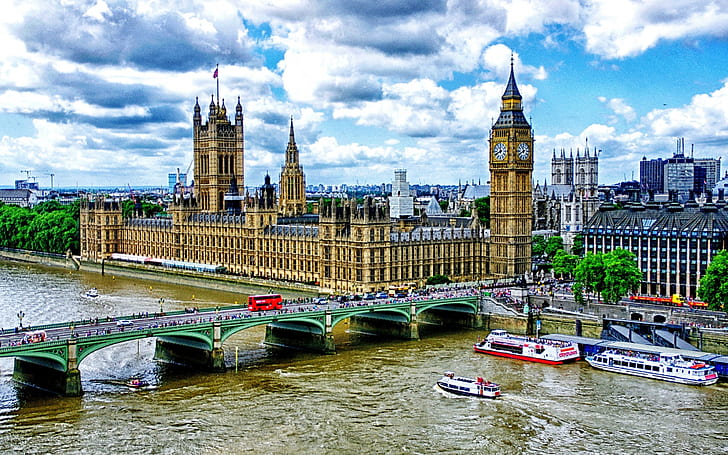 Вестминстерский мост в Лондоне, Вестминстерский дворец, Биг Бен, Лондон, Вестминстерский мост, HD обои