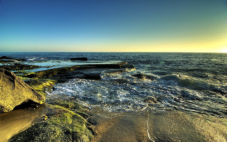 Pemandangan Laut yang Luar Biasa, bebatuan, batu, lanskap, latar belakang, musim panas, Wallpaper HD