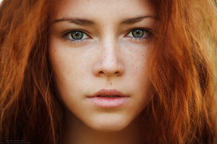 نساء، عيون عسلي، أحمر الشعر، نمش، وجه، إيفان وارهامر، خلفية HD