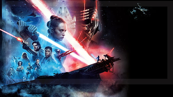 Star Wars, Star Wars: The Rise of Skywalker, C-3PO, Chewbacca, Finn (Star Wars), Kylo Ren, Lando Calrissian, Poe Dameron, R2-D2, Rey (Star Wars), Zorii Bliss, Fondo de pantalla HD HD wallpaper