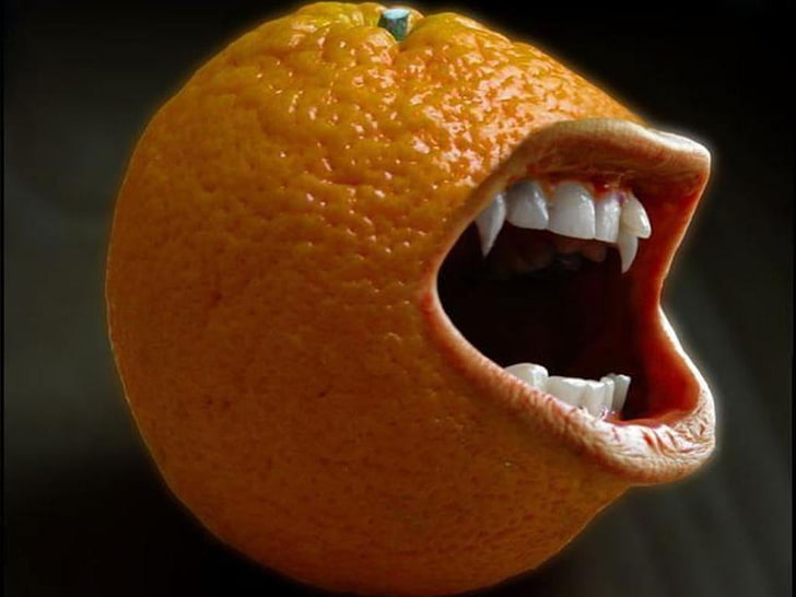 Funny Laughing Orange, monster orange fruit digital wallpaper, Funny, HD wallpaper