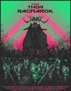 Thor: Ragnarok wallpaper, women, artwork, Alí Hdz, looking at viewer, synthwave, Thor, Thor : Ragnarok, Marvel Cinematic Universe, movies, Hela, Cate Blanchett, HD wallpaper HD wallpaper