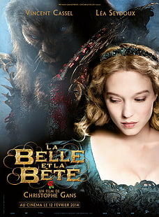 aktorka, Piękna i Bestia, blondynka, niebieskie oczy, La Belle et la Bête, lea Seydoux, plakat filmowy, różowa szminka, Tapety HD HD wallpaper