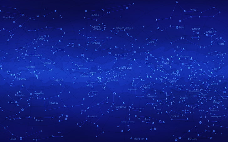 Ilustración de la constelación azul, el cielo, mapa, constelación, Fondo de pantalla HD