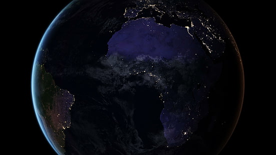 우주 사진, 인간 정착, 도시 불빛, 야간 조명, 파란 대리석, 검은 대리석, 대서양, 대양, 세계, 나사, 행성, 지구, 지구,지도, 유럽, 남아메리카, 아프리카, 위성 이미지, HD 배경 화면 HD wallpaper