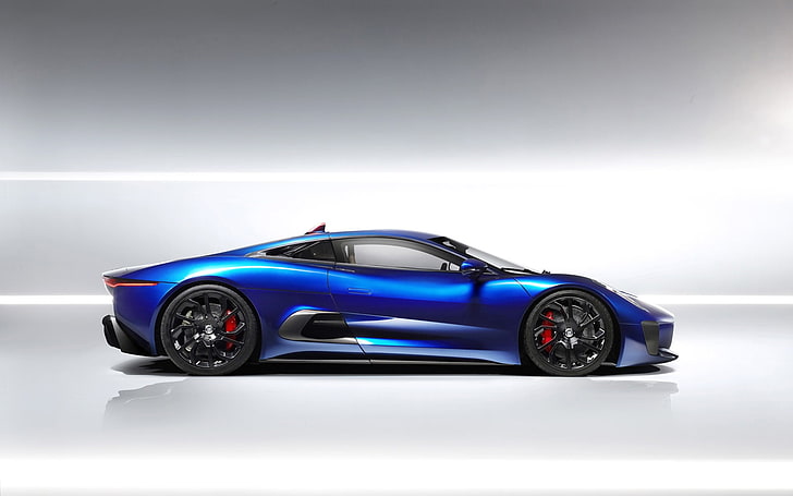 model die-cast mobil biru dan hitam, Jaguar, Jaguar C-X75, mobil konsep, mobil biru, Wallpaper HD