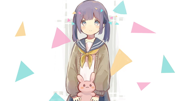 anime girl, cute, sailor uniform, rabbit, Anime, HD wallpaper