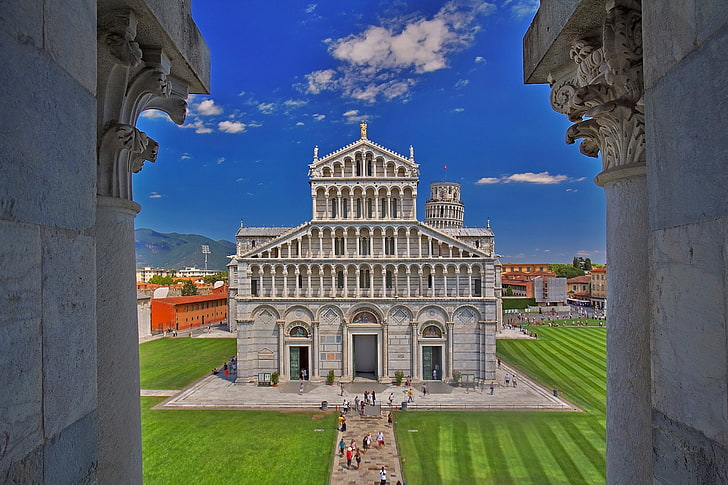 tower, Italy, Cathedral, Pisa, Tuscany, the view from the baptistery, HD wallpaper
