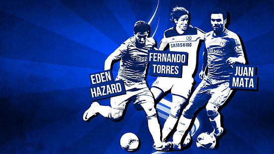 Tapety Eden Hazard, Fernando Torres i Juan Mata, FC Chelsea, Blues, Eden Hazard, Fernando Torres, Juan Mata, Tapety HD HD wallpaper