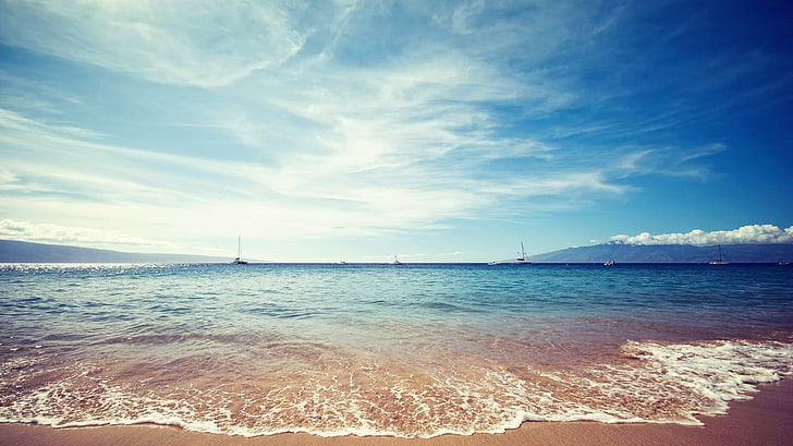 body of water, landscape, beach, sea, horizon, sailing ship, HD wallpaper