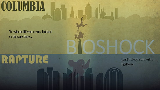 Bioshock, Big Daddy (BioShock), Booker DeWitt, Columbia (Bioshock), Elizabeth (Bioshock Infinite), Lighthouse, Rapture (Bioshock), Fondo de pantalla HD HD wallpaper