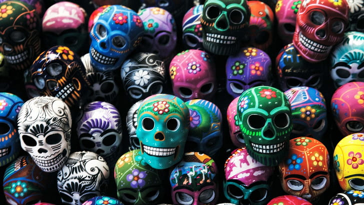 Skull, halloween, pumpkin, holiday, sugar skull, trick or treat, colored, HD  wallpaper | Wallpaperbetter