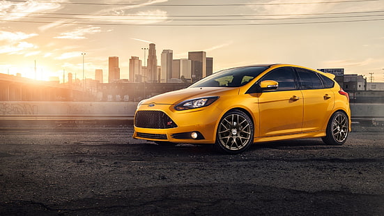 Yellow Ford Focus ST car side view, Yellow, Ford, Focus, Car, Side, View, HD wallpaper HD wallpaper