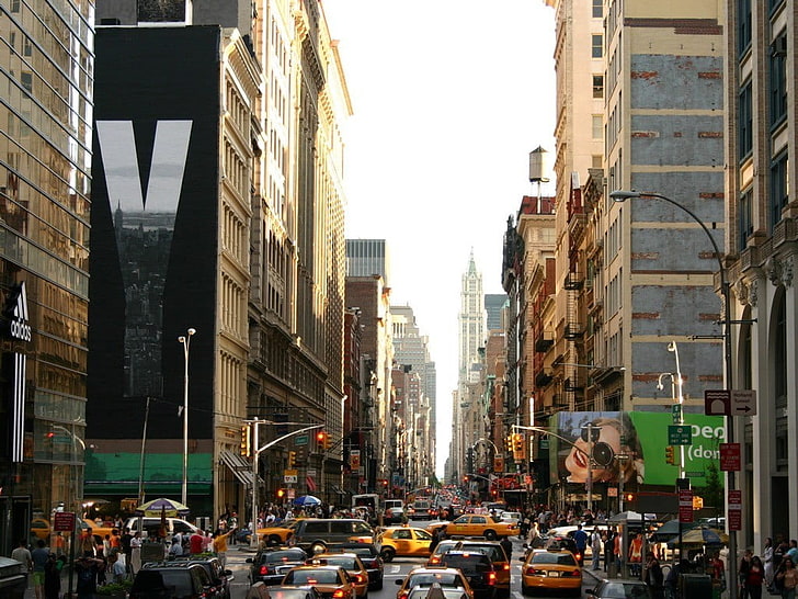 Bâtiment en béton brun et blanc, New York City, paysage urbain, Fond d'écran HD