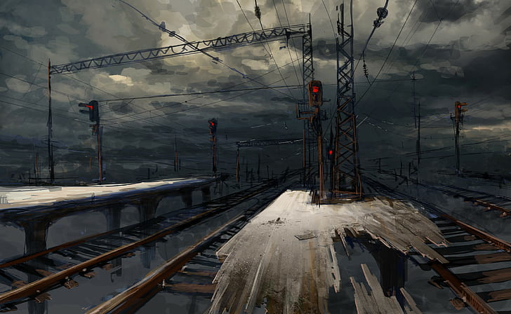 العمل الفني والسكك الحديدية ومحطة القطار، خلفية HD