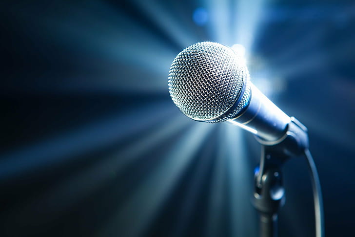 tiltshift lens photography of black microphone, microphone, speech, stage - Performance Space, event, HD wallpaper