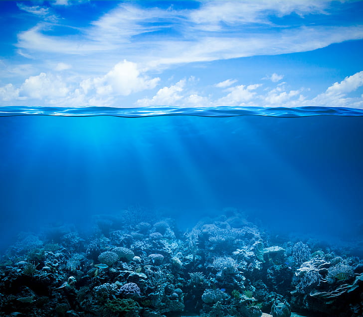Wallpaper Ocean, 5k, 4k wallpaper, 8k, Sea, nature, underwater, water, sun,  sky, blue, rays, OS #386