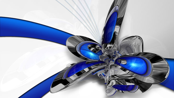 blue and chrome-colored accessory illustration, figure, shape, structure, metal, HD wallpaper