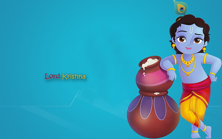 Mignon Lord Krishna, illustration de Lord Krishna, Dieu, Lord Krishna, mignon, Fond d'écran HD