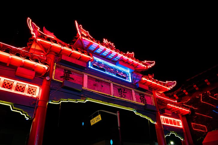 China Town, Los Angeles, nuit, neon city, néon, photographie, Fond d'écran HD