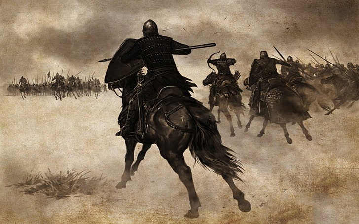 Mount and Blade, warrior, war, video games, horse, army, fantasy art, sepia, HD wallpaper