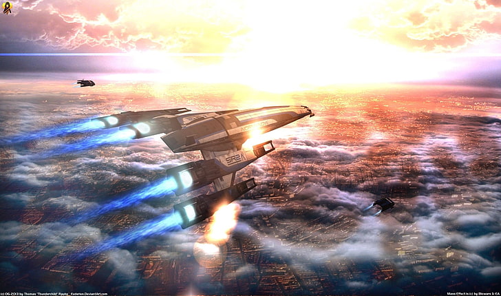 gray jet plane, Mass Effect, Normandy SR-2, HD wallpaper