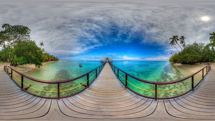 Fidżi południowy Pacyfik Lelevia Island Port plaża drewniana platforma pulpit tapeta hd na tablet i telefon komórkowy 3840 × 2160, Tapety HD