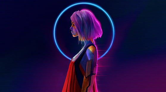Science-Fiction, Cyborg, Mädchen, rosa Haare, kurzes Haar, HD-Hintergrundbild HD wallpaper