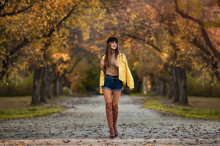 trees, Girl, track, boots, Xenia, Anastasia Barmina, HD wallpaper