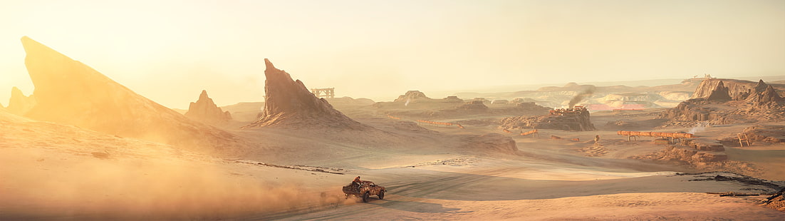 braune deser, Mad Max, Videospiele, Dual-Monitore, Einöde, Wüste, Mad Max (Spiel), HD-Hintergrundbild HD wallpaper