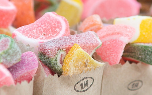 bonbons saupoudrés de sucres, aliments, bonbons, sucre, fruits, collations, Fond d'écran HD HD wallpaper