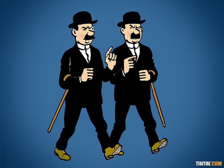 Thompson dan Thomson, Tintin, detektif, kembar, kumis, tongkat, tokoh komik, humor, Wallpaper HD