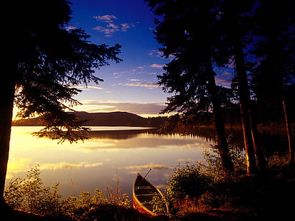 Природа в Канаде, коричневая лодка, Мир, Канада, красивые обои природы, удивительные обои природы, HD обои природы, HD обои HD wallpaper