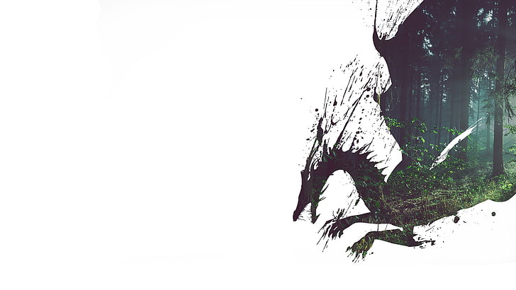 trees and dragon dual exposure illustration, dragon, double exposure, Dragon Age, HD wallpaper