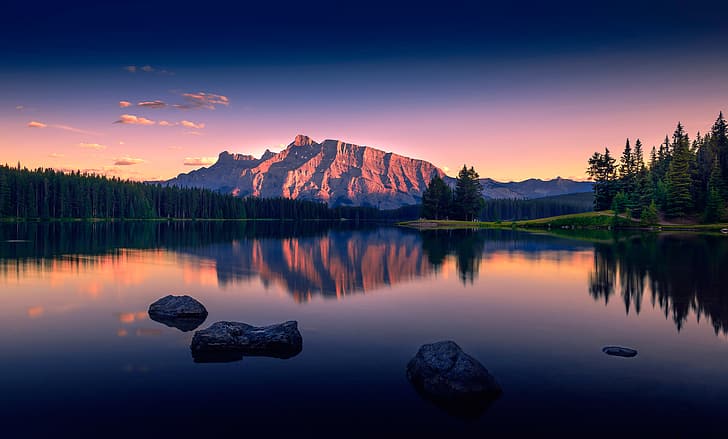 Lago Agnes, montanhas, HD papel de parede