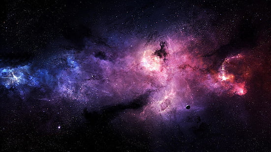 carta da parati galassia, spazio, galassia, rosa, blu, colorato, nebulosa, arte digitale, stelle, arte spaziale, Sfondo HD HD wallpaper
