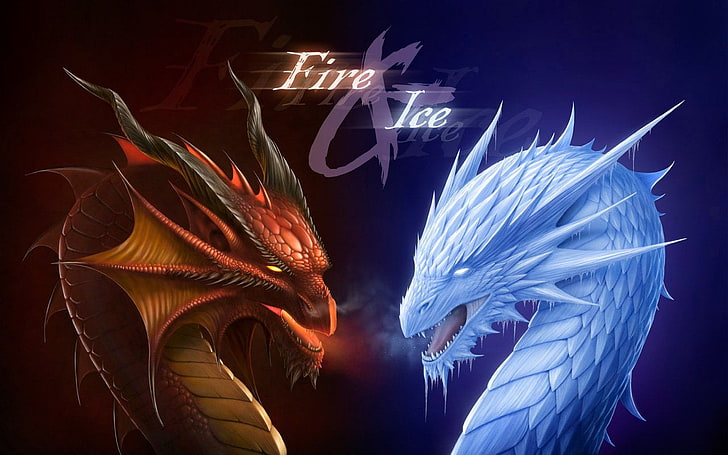 Papel de parede de dragão de fogo e gelo, Fantasia, Dragão, Fogo, Gelo, HD papel de parede