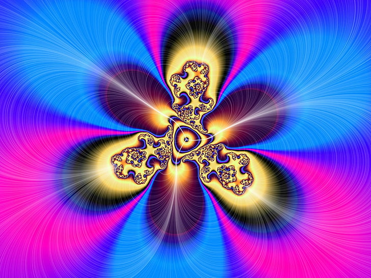 multicolored fractal digital wallpaper, design, flower, fractal, petals, HD wallpaper