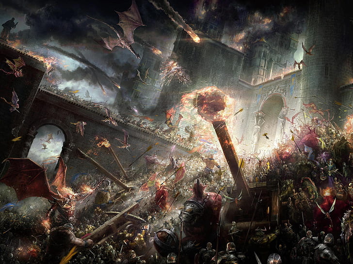 Battle HD, war illustration, fantasy, battle, HD wallpaper