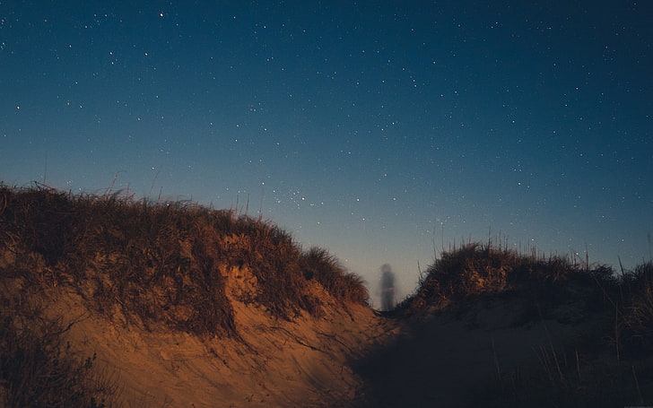 pessoa entre colinas, fotografia, estrelas, dunas, fantasmas, HD papel de parede