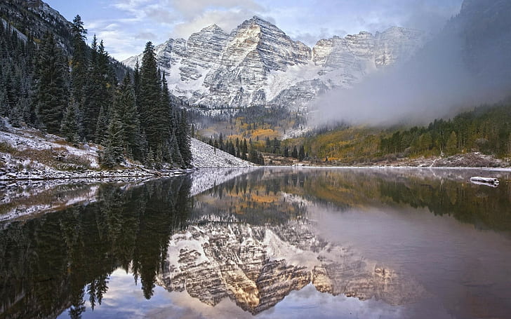 naturaleza, montañas, lago, reflexión, árboles, campanas de color marrón, Aspen, Colorado, Fondo de pantalla HD