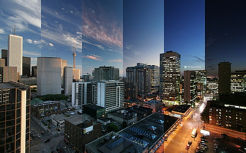градски пейзаж, сграда, Time-lapse, Торонто, Канада, колаж, HD тапет HD wallpaper