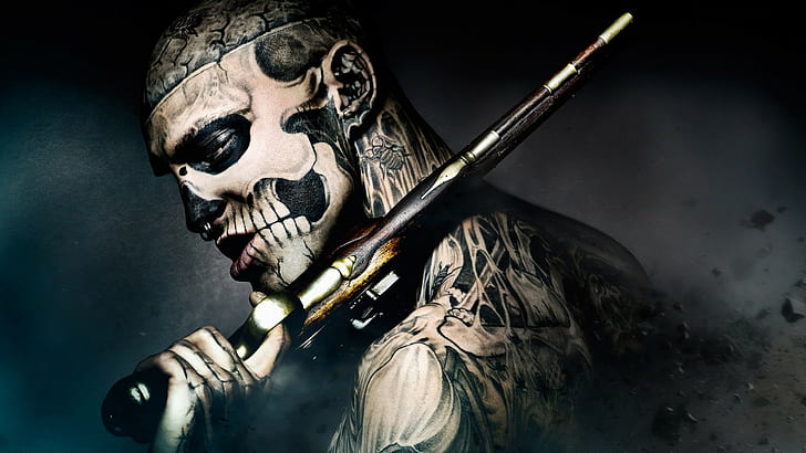 men rico the zombie gun nose rings tattoo, HD wallpaper