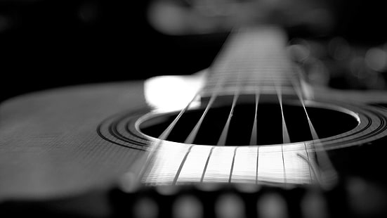 string instrument, musical instrument, guitar, black and white, string instrument accessory, acoustic guitar, monochrome photography, photography, close up, still life photography, monochrome, HD wallpaper HD wallpaper