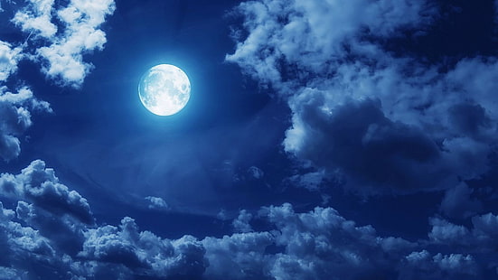 awan bulan biru, Wallpaper HD HD wallpaper