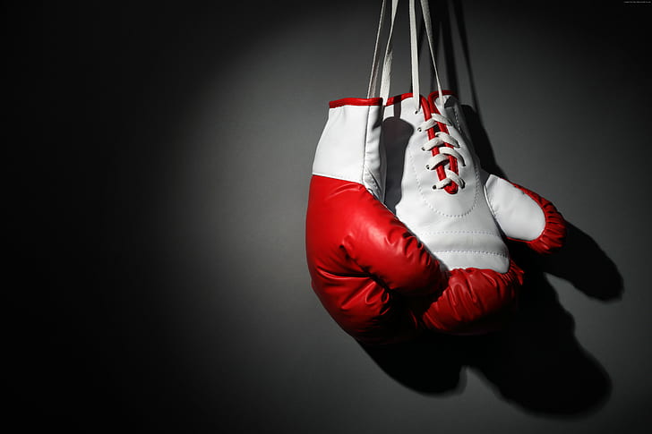 белые, красные, боксерские перчатки, бокс, HD обои