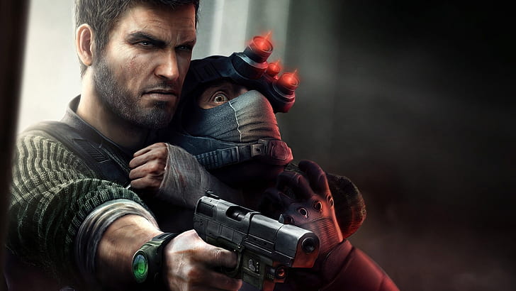 Splinter Cell Handgun HD, Mann, der eine Personenillustration, Videospiele, Pistole, Zelle, Splitter inszeniert, HD-Hintergrundbild